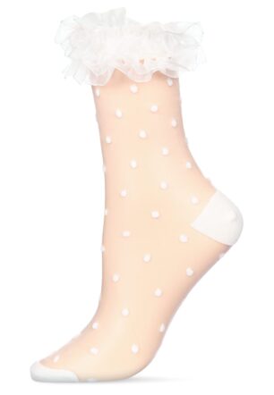 Polka Dot Lace Cuff Sheer Crew